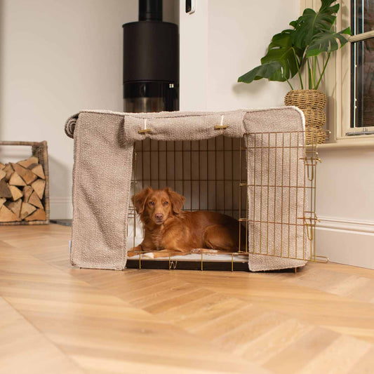 Dog Crate with Crate Cover in Mink Bouclé