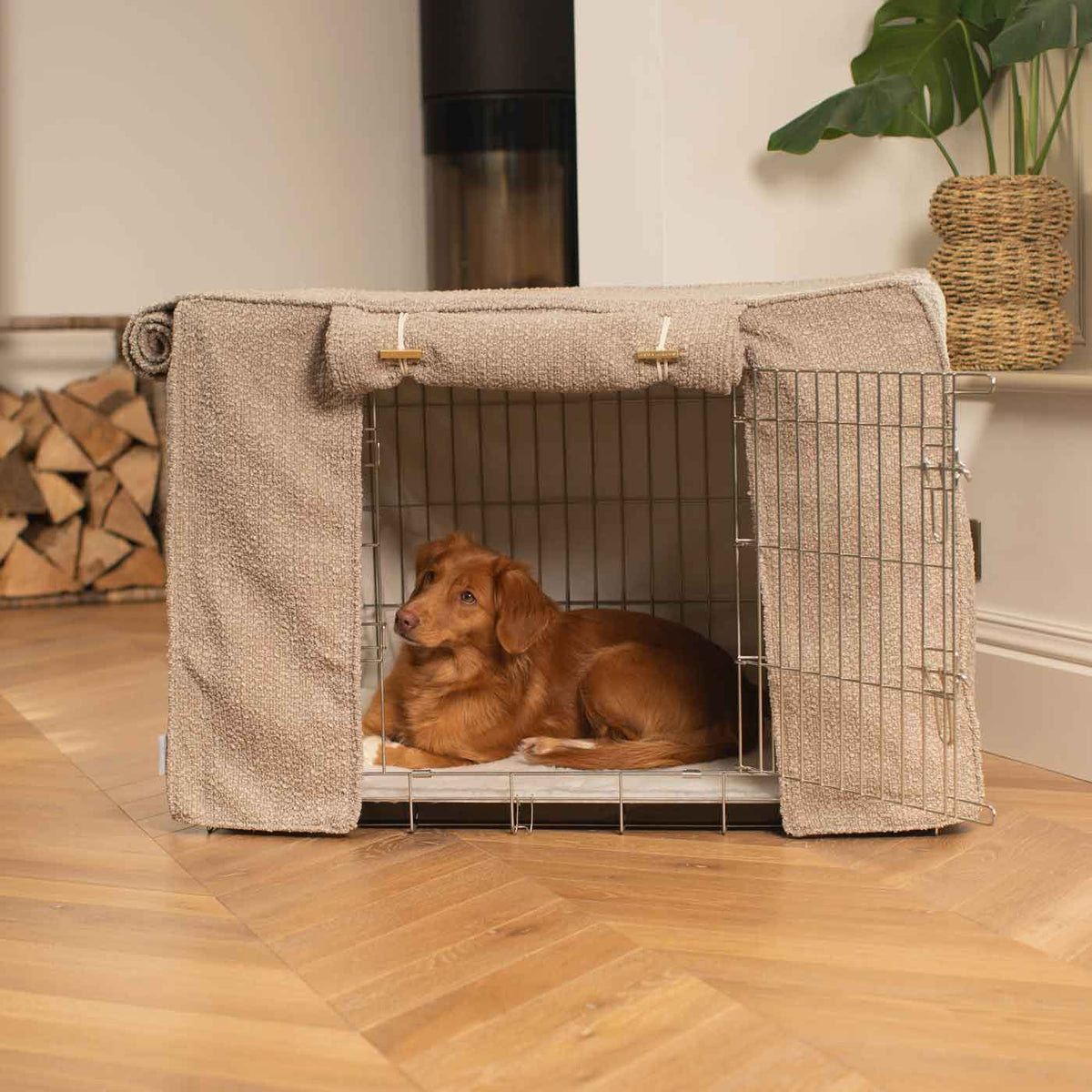 Dog Crate with Crate Cover in Mink Bouclé, view 4