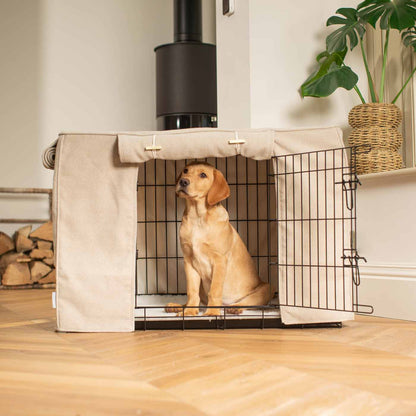 Dog Crate Cover in Natural Herringbone Tweed, view 6