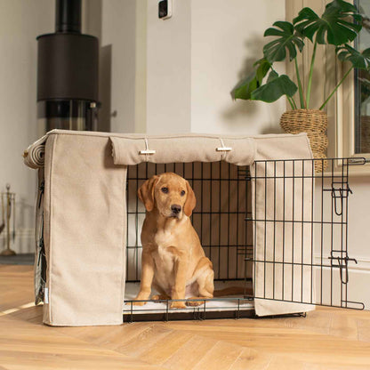 Dog Crate with Crate Cover in Natural Herringbone, view 2