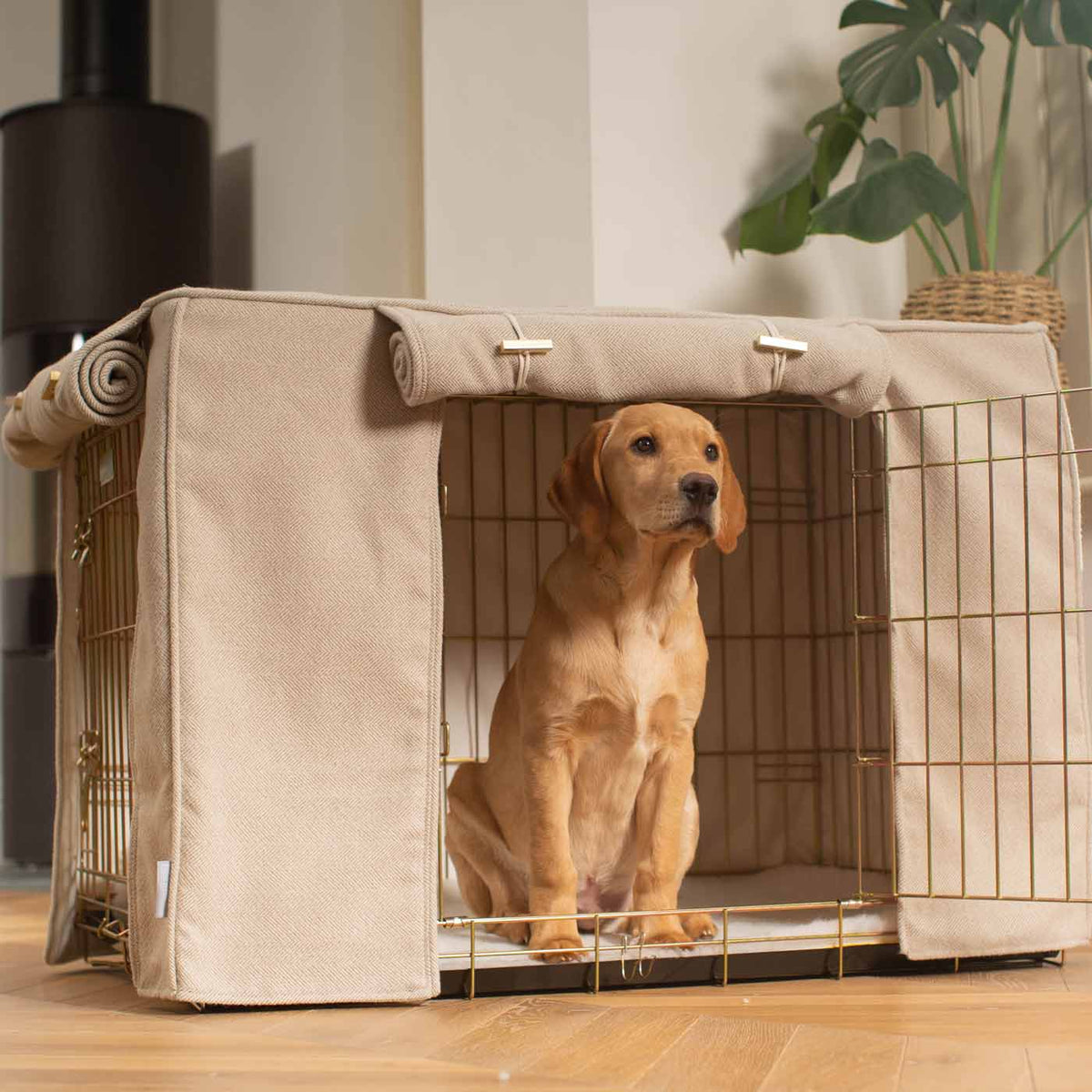 Dog Crate Cover in Natural Herringbone Tweed, view 7