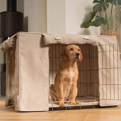 Dog Crate Cover in Natural Herringbone Tweed, view 7