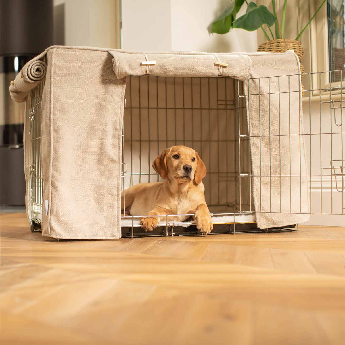 Dog Crate Cover in Natural Herringbone Tweed, view 3