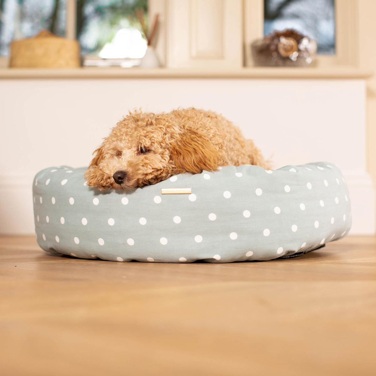 Donut Bed With Removable Covers in Duck Egg Spot, view 6