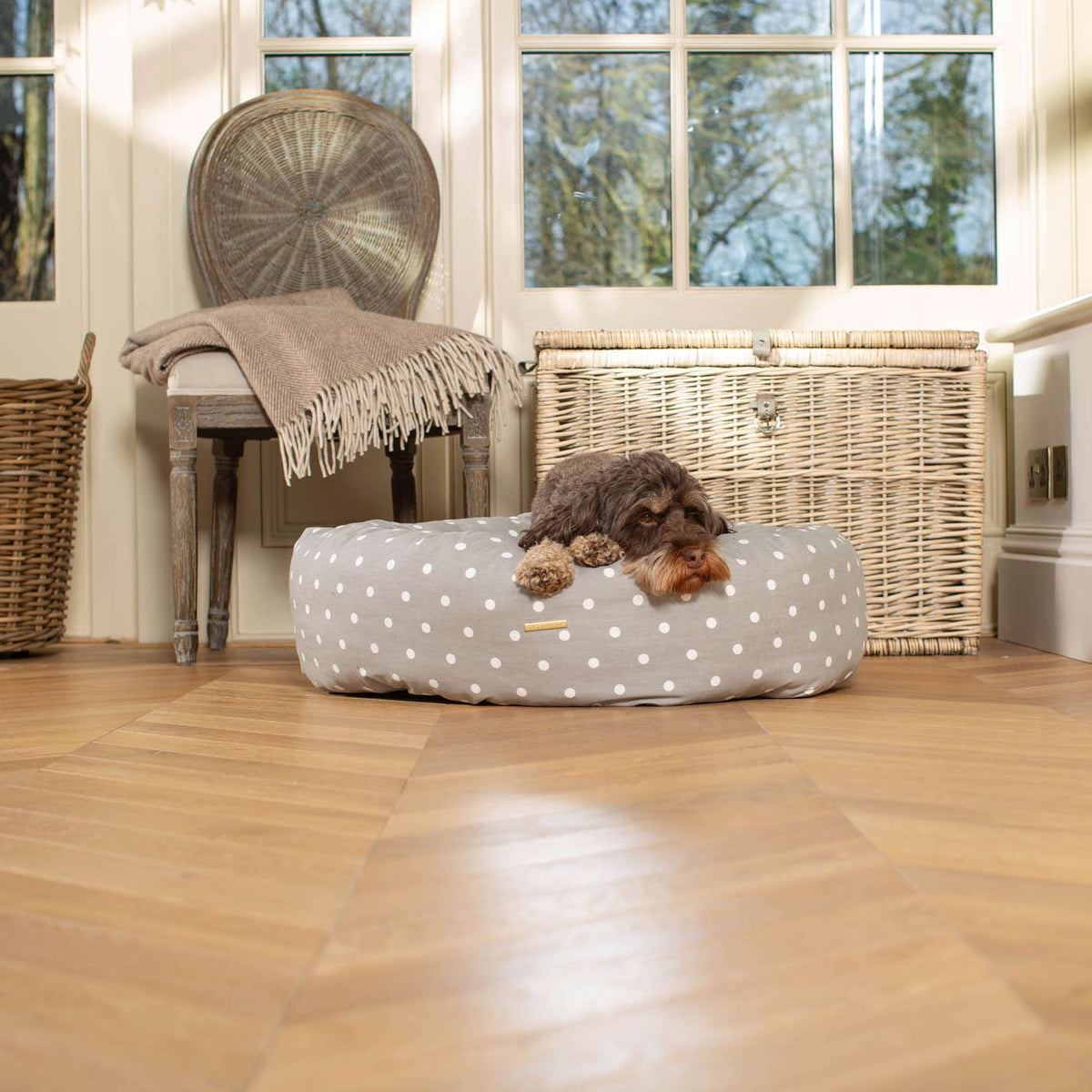 Donut Bed With Removable Covers in Grey Spot