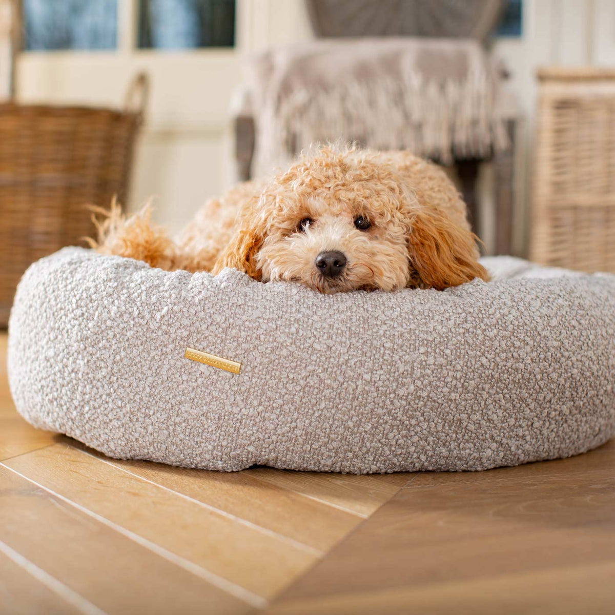 Donut Bed With Removable Covers in Mink Bouclé, view 3