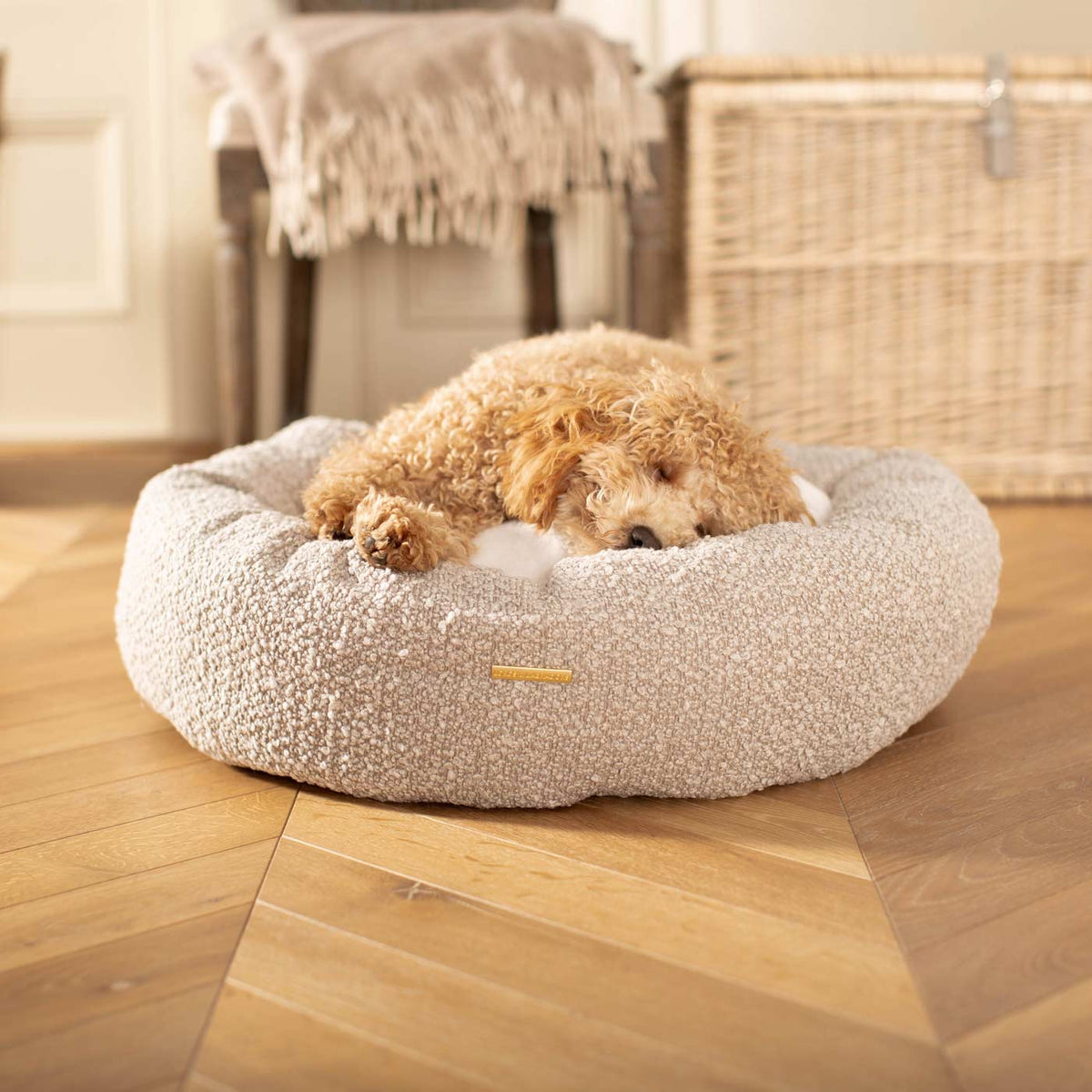 Donut Bed With Removable Covers in Mink Bouclé