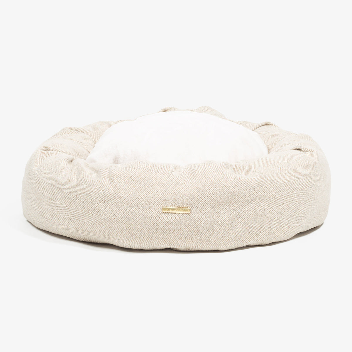 Donut Bed With Removable Covers in Natural Herringbone Tweed, view 7