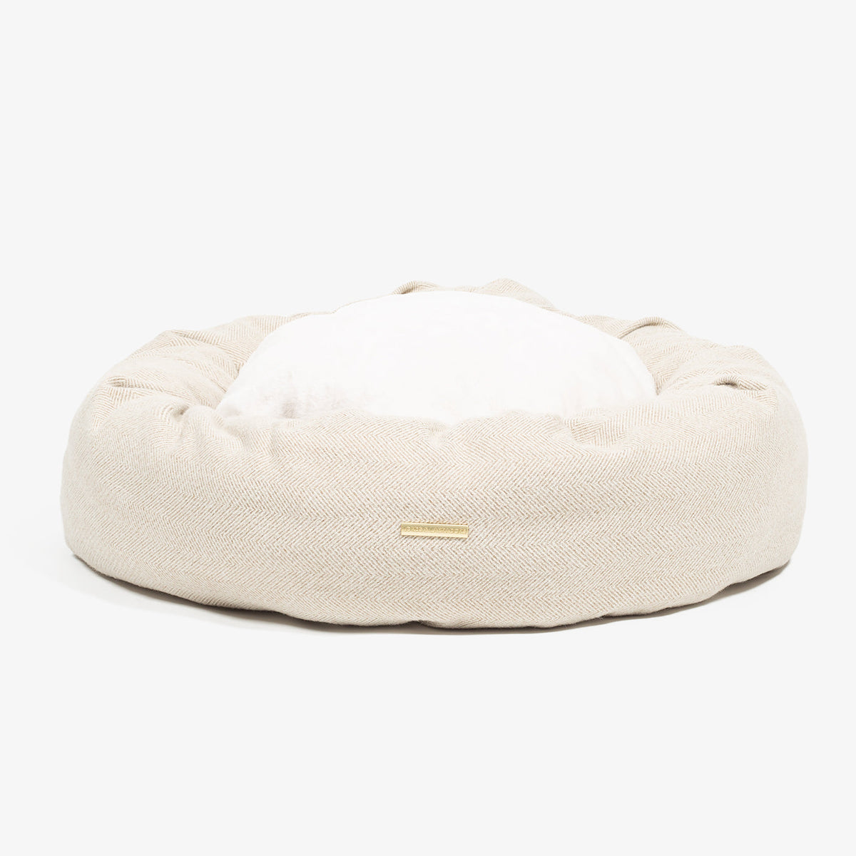 Donut Bed With Removable Covers in Natural Herringbone Tweed, view 8