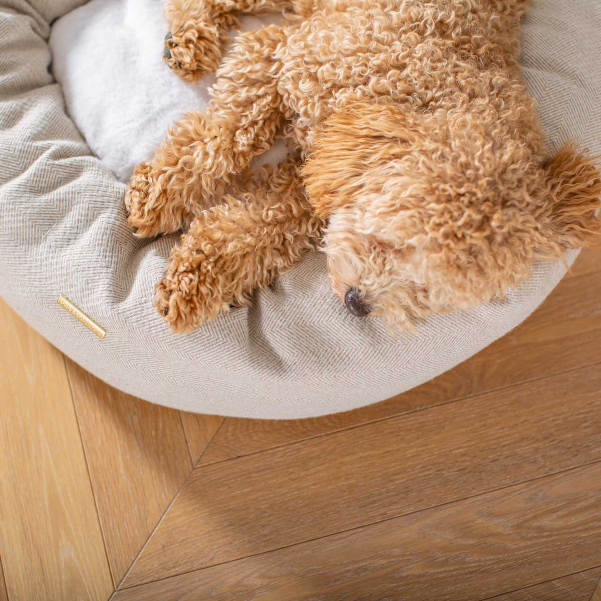 Donut Bed With Removable Covers in Natural Herringbone Tweed, view 4
