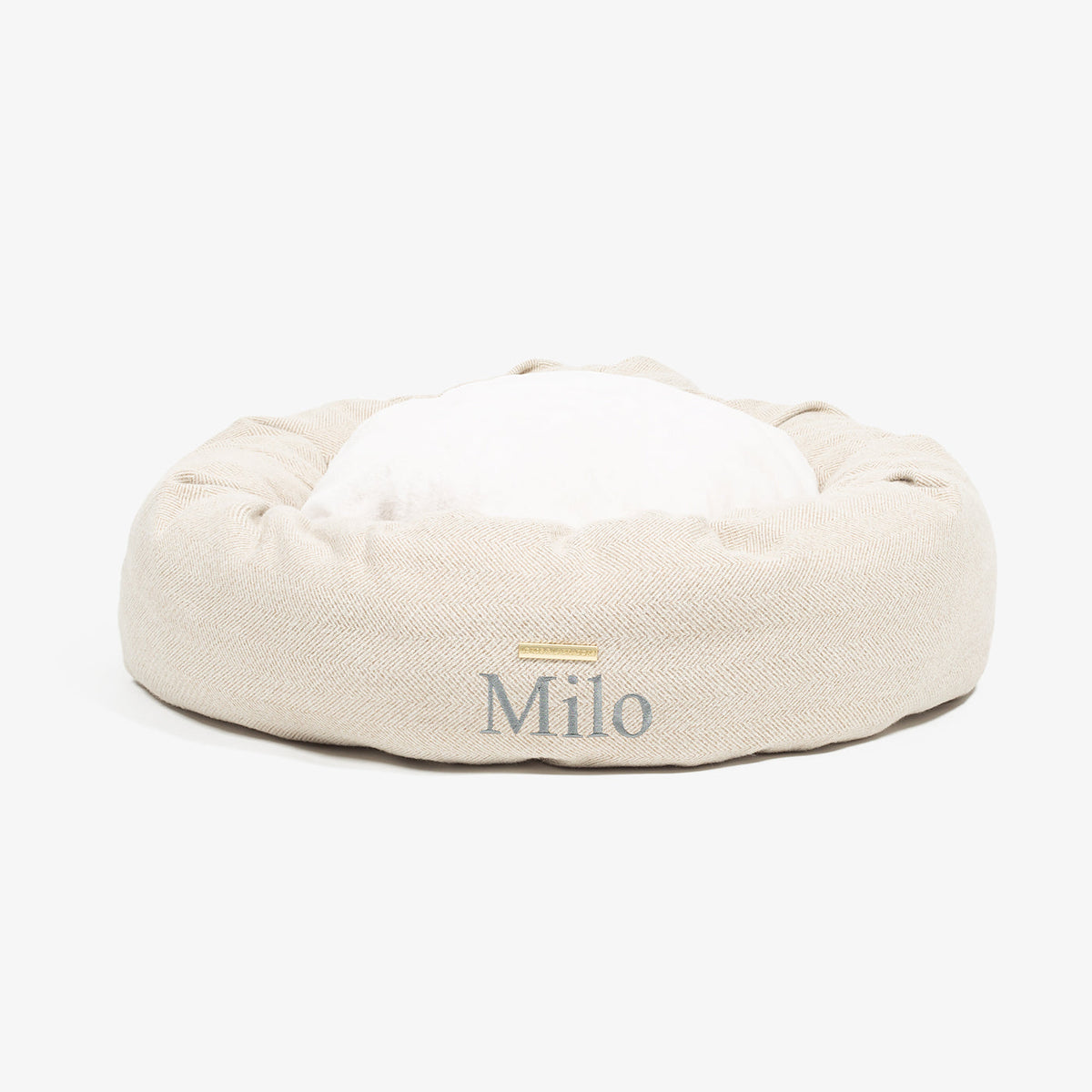 Donut Bed With Removable Covers in Natural Herringbone Tweed, view 10