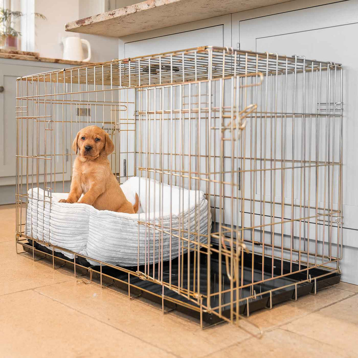 Cosy & Calming Puppy Crate Bed With Removable Covers in Light Grey Essentials Plush