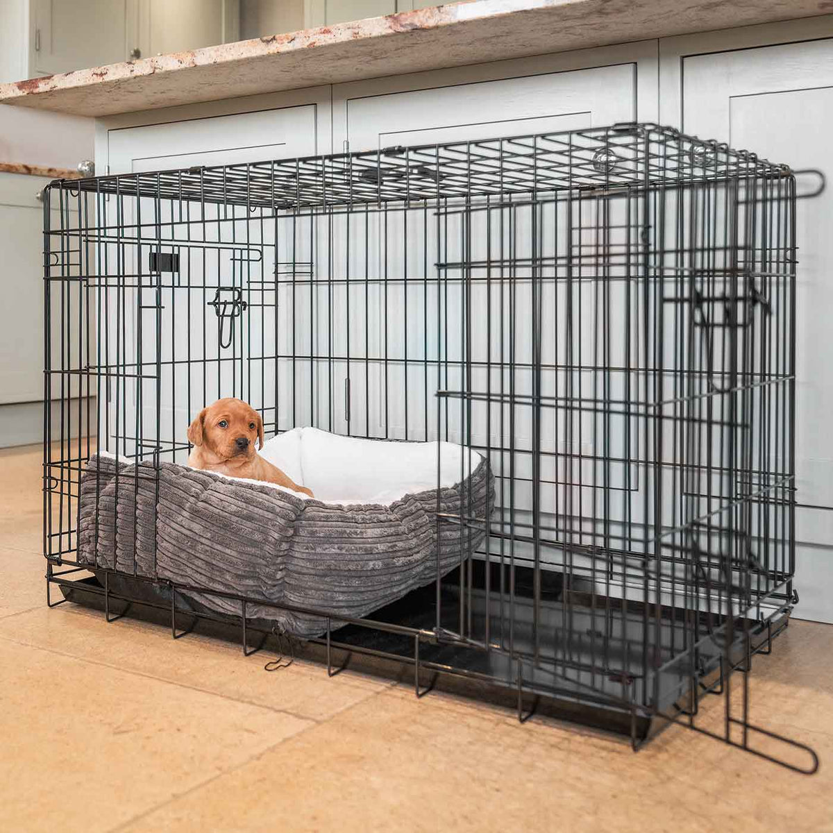 Cosy & Calming Puppy Crate Bed With Removable Covers in Dark Grey Essentials Plush, view 4
