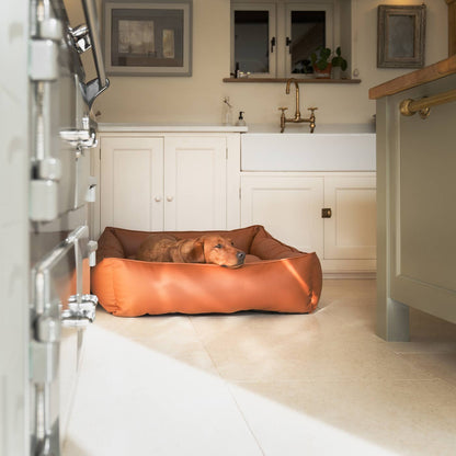 Box Bed With Removable Covers in Rhino Tough Ember Faux Leather