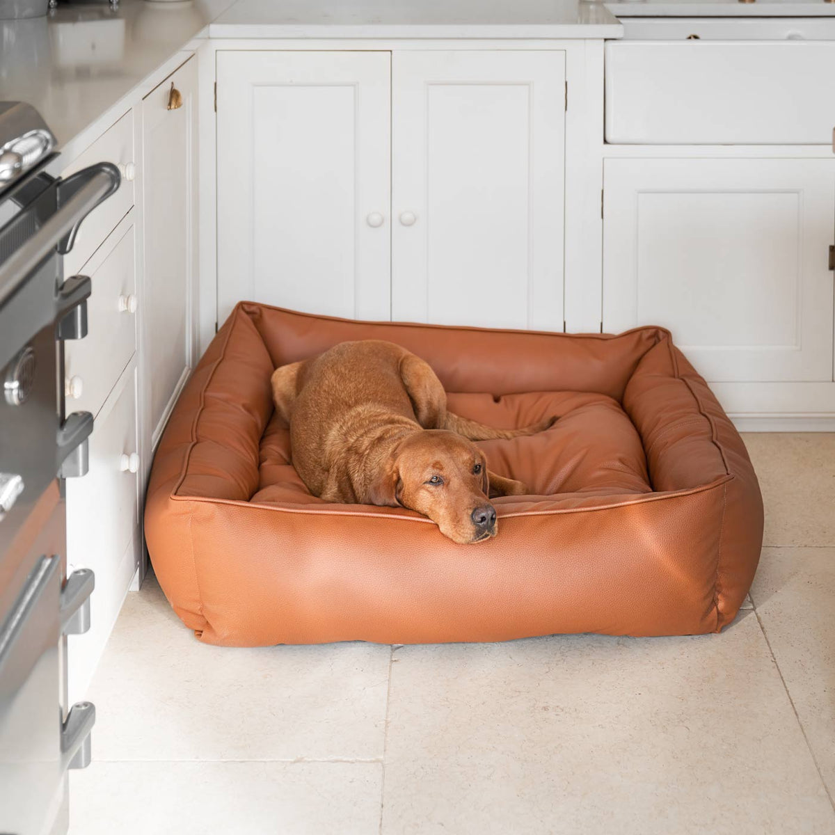 Box Bed With Removable Covers in Rhino Tough Ember Faux Leather, view 3