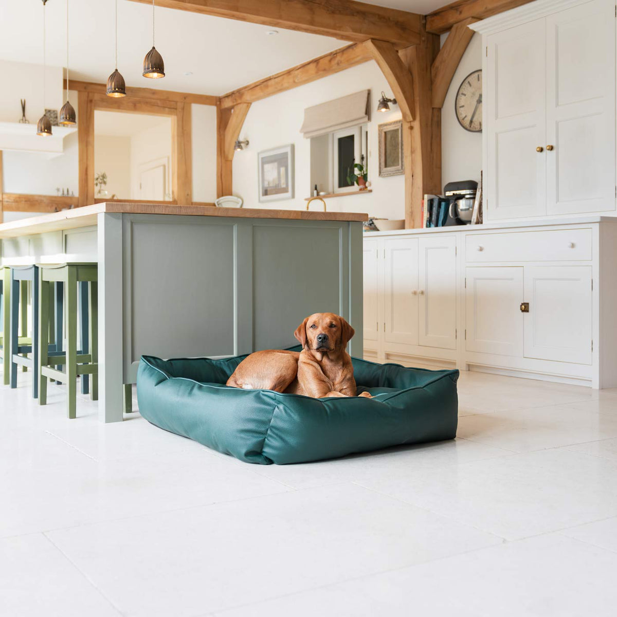 Box Bed With Removable Covers in Rhino Tough Forest Faux Leather, view 3