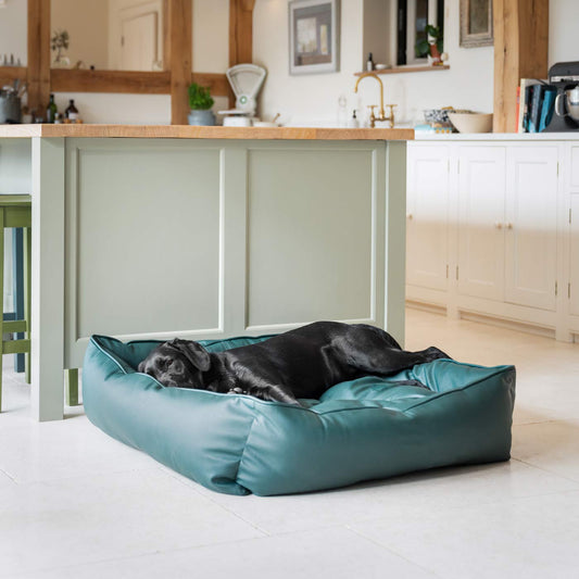 Box Bed With Removable Covers in Rhino Tough Forest Faux Leather