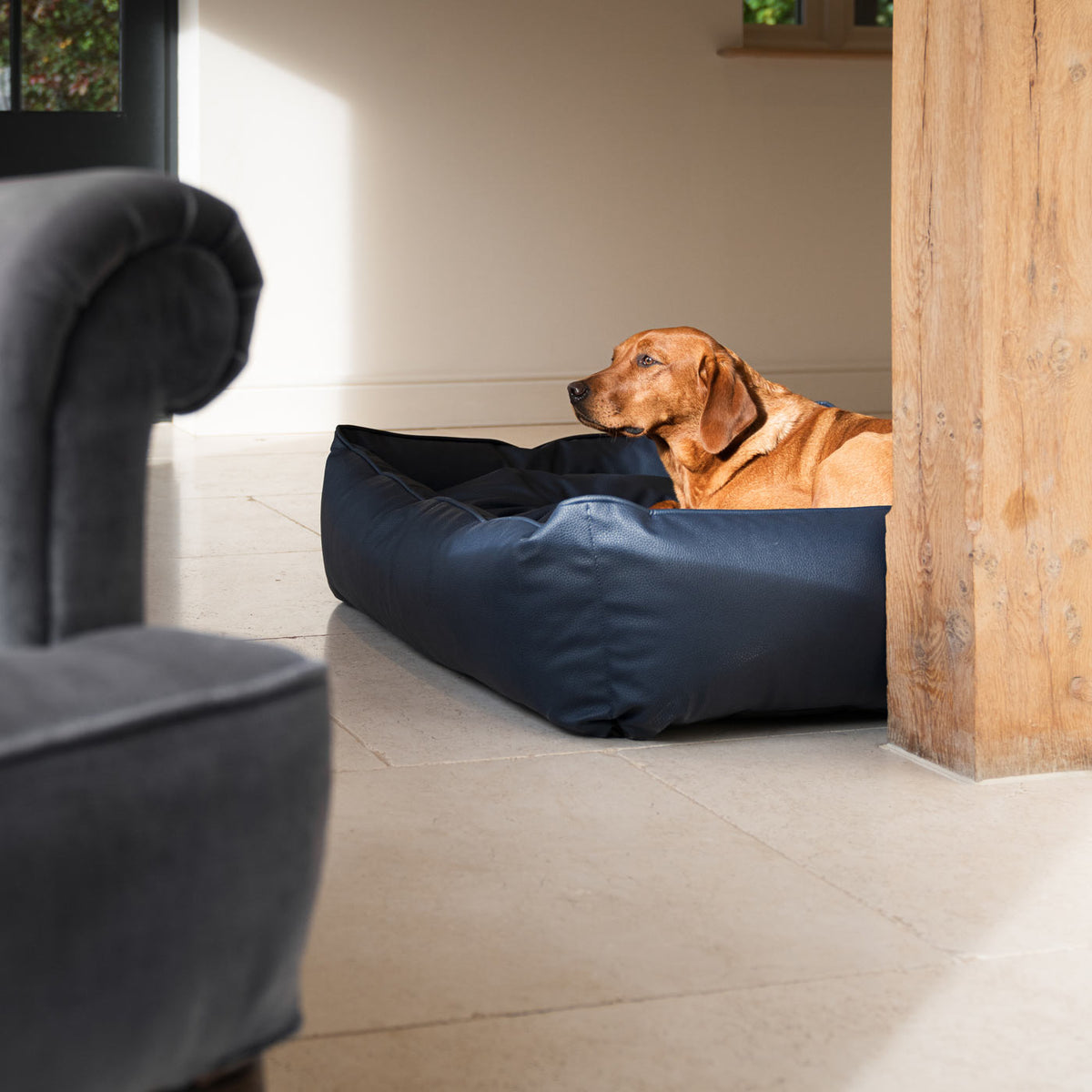Box Bed With Removable Covers in Rhino Tough Pacific Faux Leather, view 3