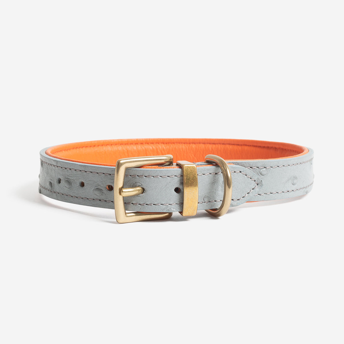 Ostrich Leather Dog Collar in Grey & Orange, view 8