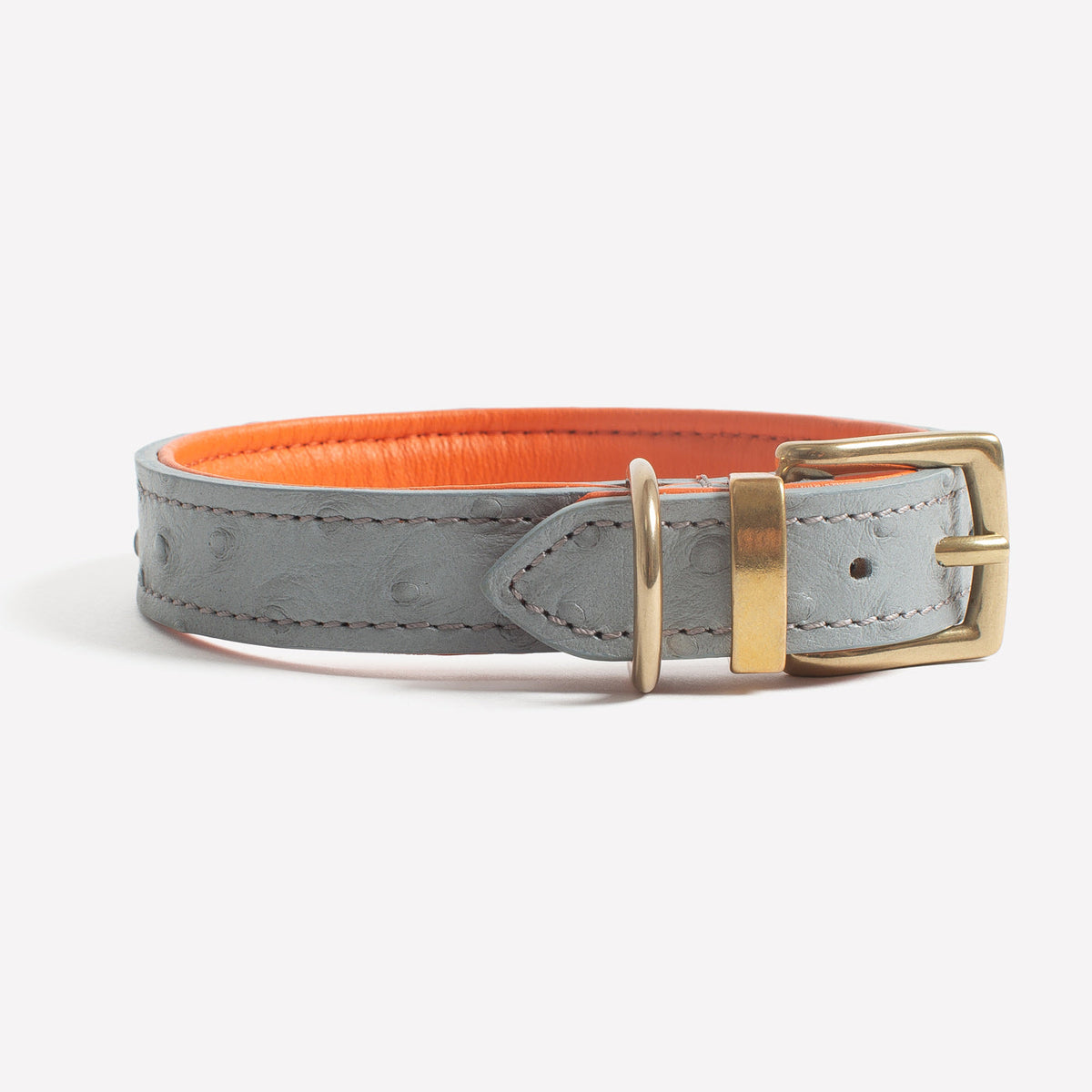 Ostrich Leather Dog Collar in Grey & Orange, view 10
