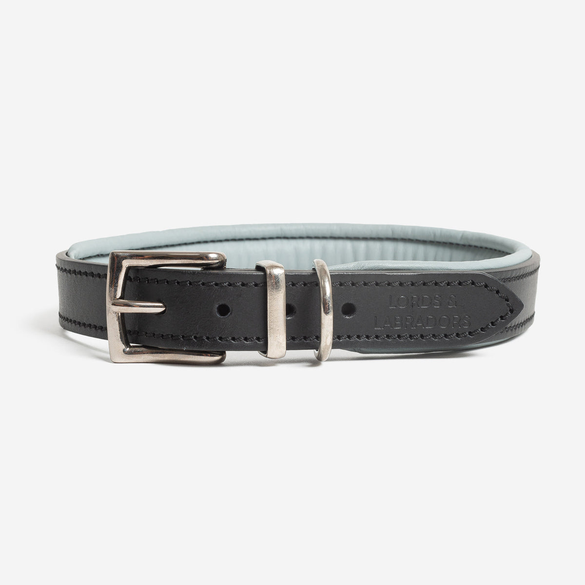 Italian Padded Leather Dog Collar in Black & Grey, view 6