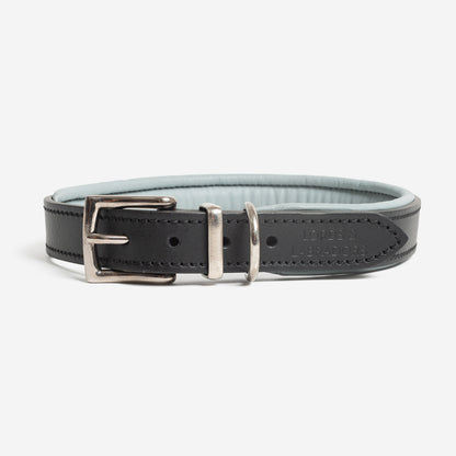 Italian Padded Leather Dog Collar in Black & Grey, view 6