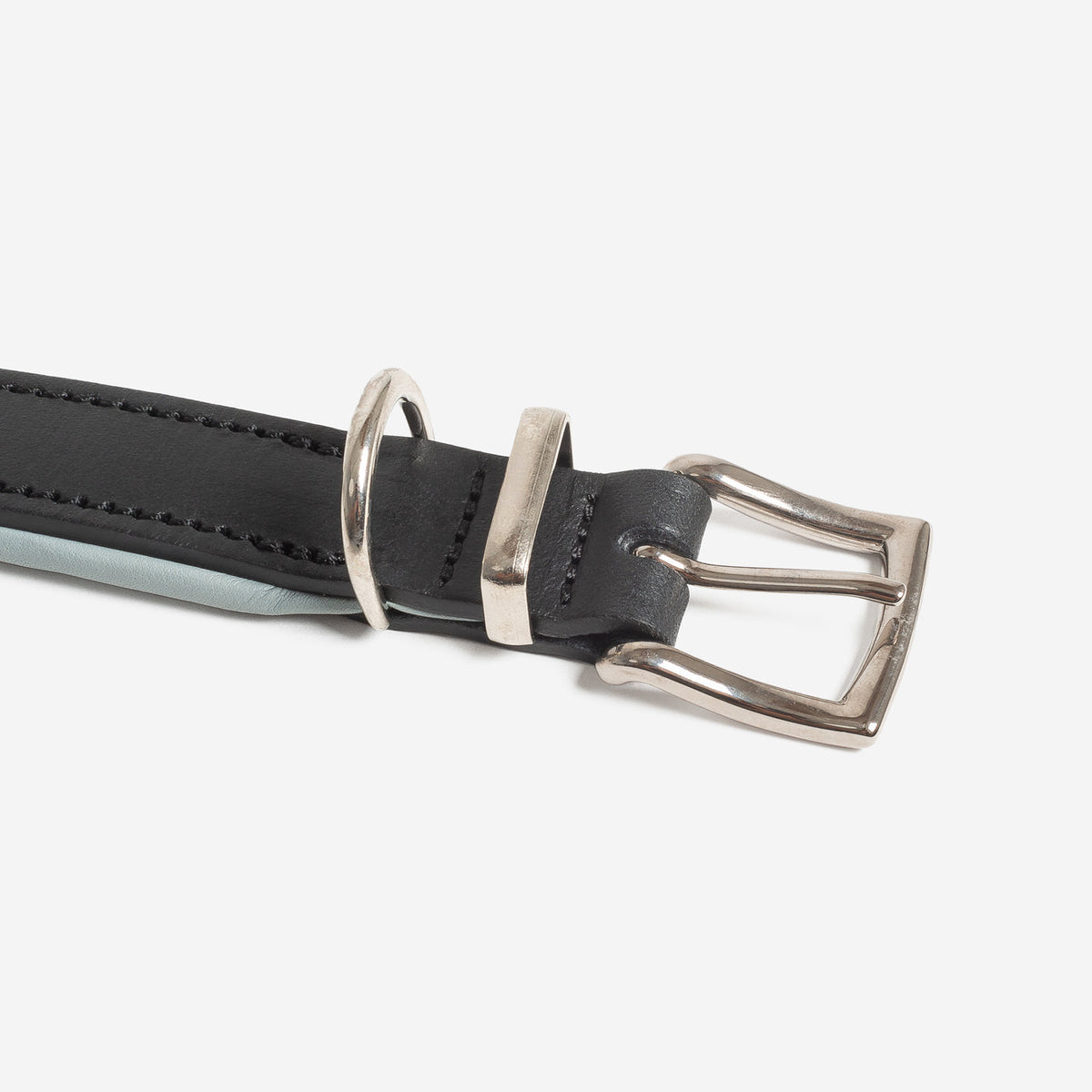 Italian Padded Leather Dog Collar in Black & Grey, view 7
