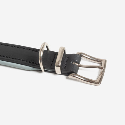 Italian Padded Leather Dog Collar in Black & Grey, view 7