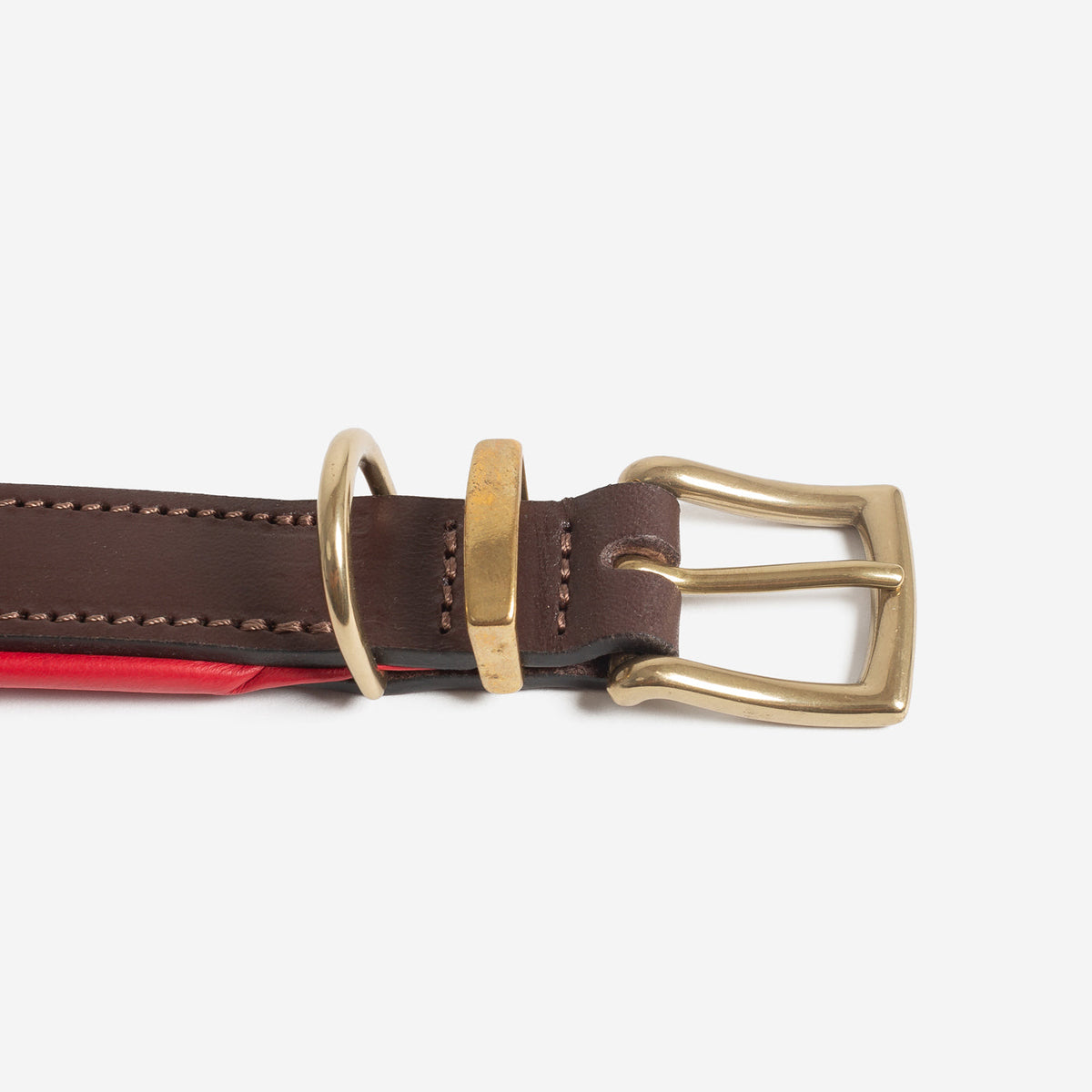 Italian Padded Leather Dog Collar in Brown & Red, view 6