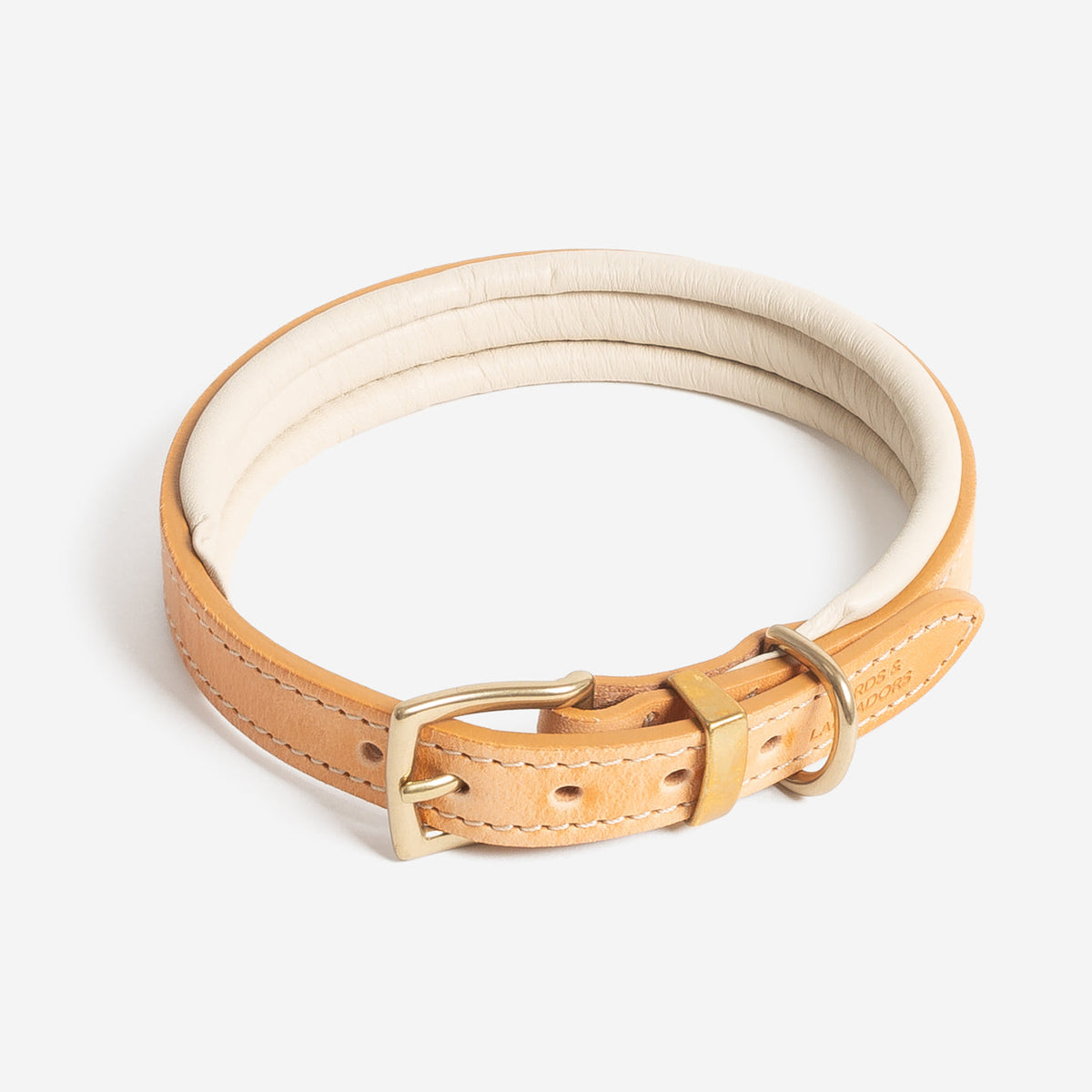 Italian Padded Leather Dog Collar in Tan & Cream, view 7