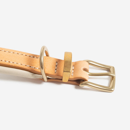 Italian Padded Leather Dog Collar in Tan & Cream, view 8