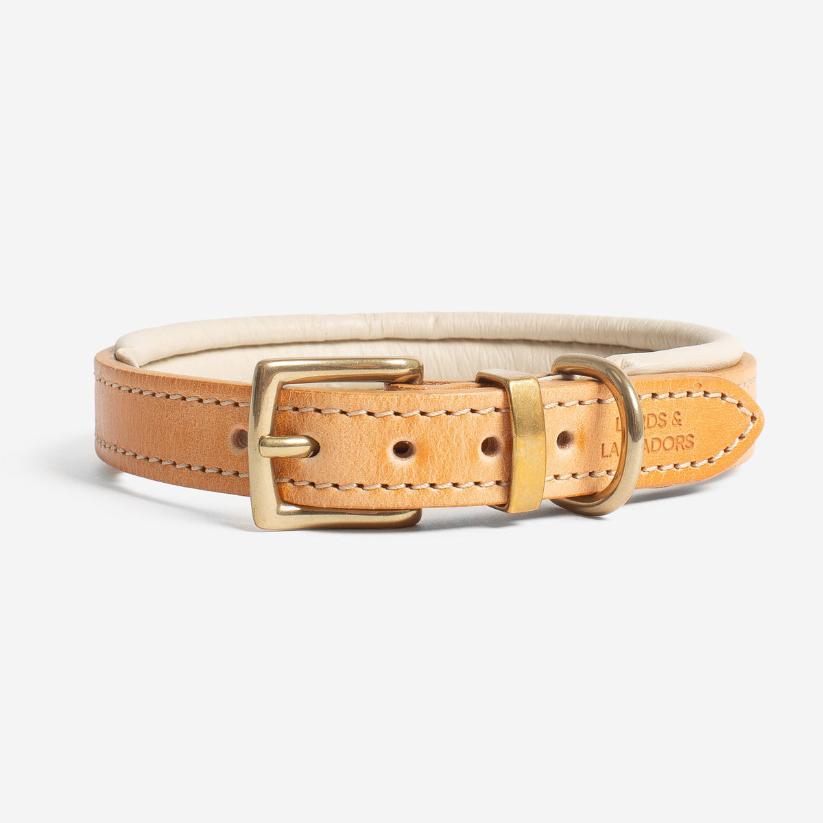 Italian Padded Leather Dog Collar in Tan & Cream, view 9