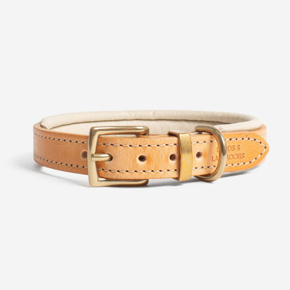 Italian Padded Leather Dog Collar in Tan & Cream, view 9