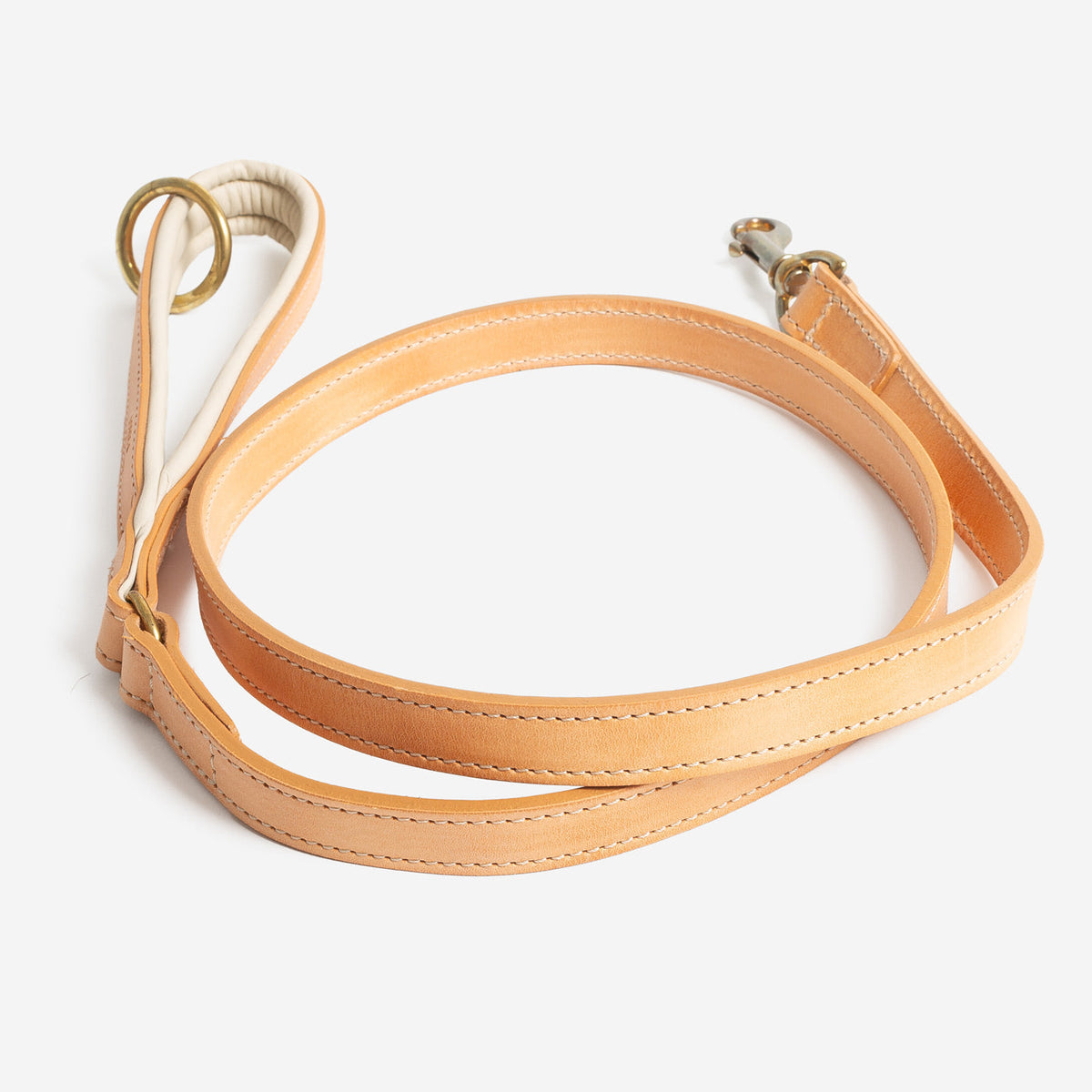 Italian Padded Leather Dog Lead in Tan & Cream, view 4
