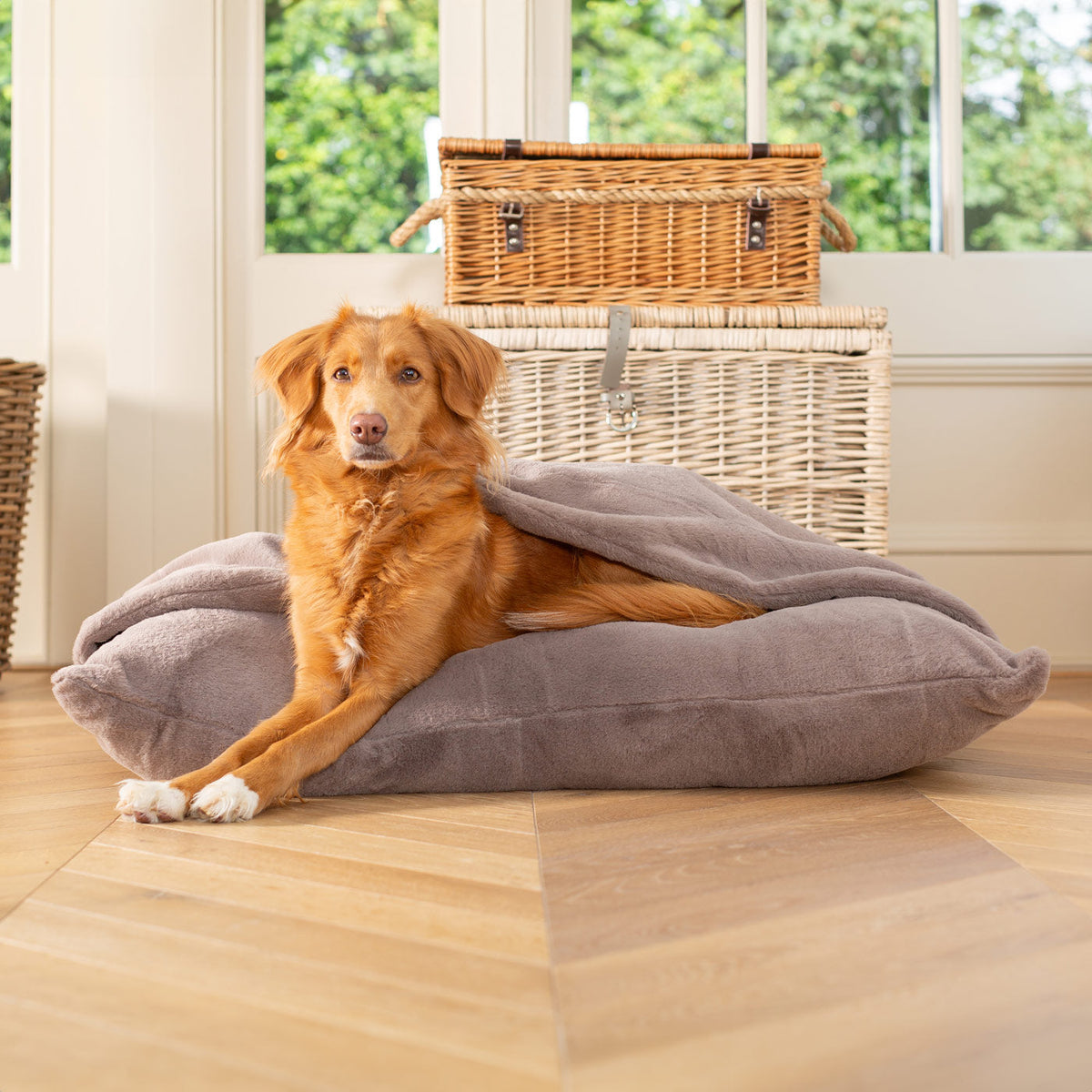 Sleepy Burrows Bed With Removable Cover in Calming Anti-Anxiety Fawn Faux Fur, view 4