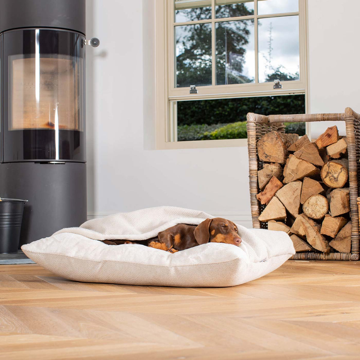 Sleepy Burrows Bed With Removable Cover in Natural Herringbone, view 7