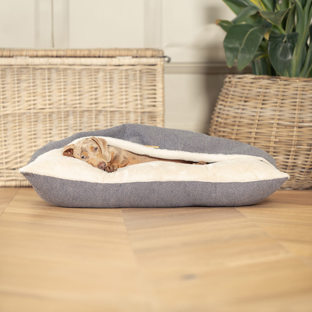 Sleepy Burrows Bed With Removable Cover in Oxford Herringbone, view 7