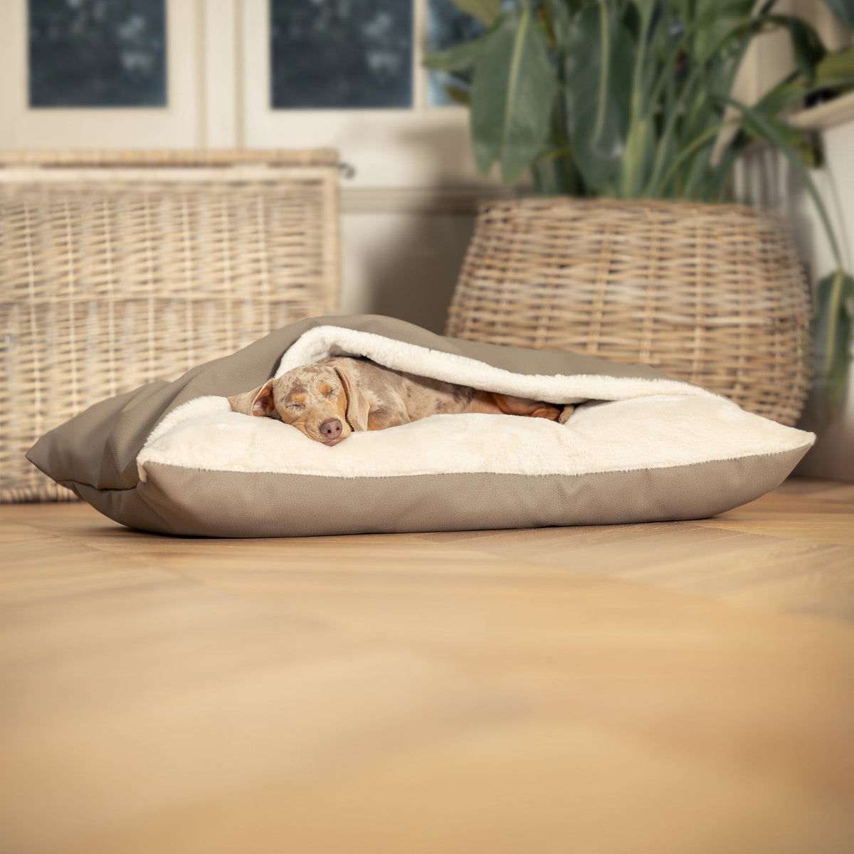 Sleepy Burrows Bed With Removable Cover in Camel Rhino Tough Faux Leather, view 9