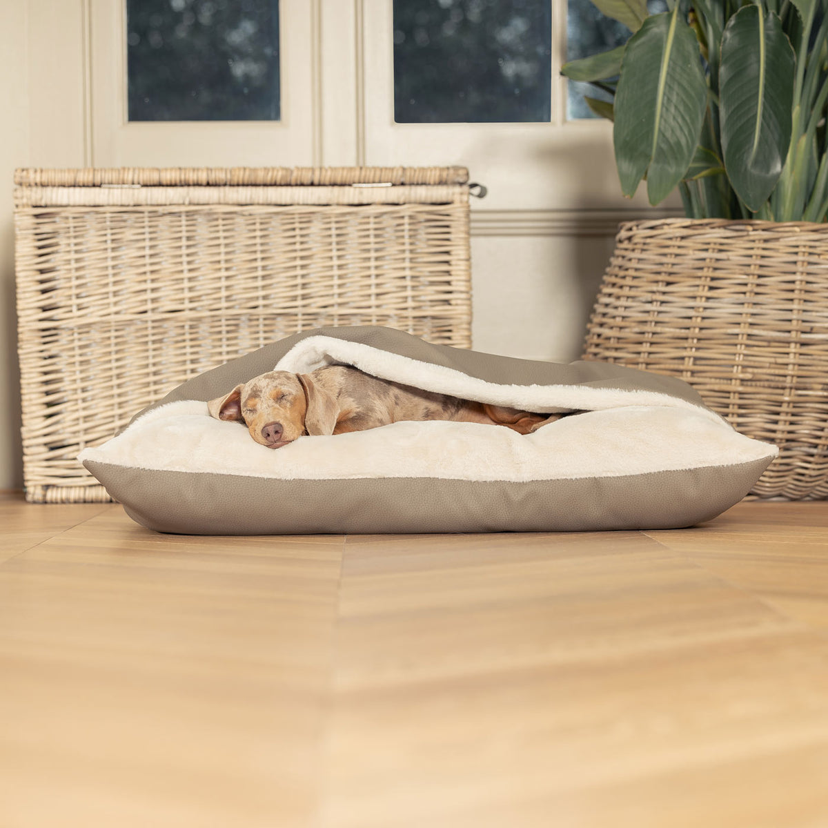 Sleepy Burrows Bed With Removable Cover in Camel Rhino Tough Faux Leather, view 8