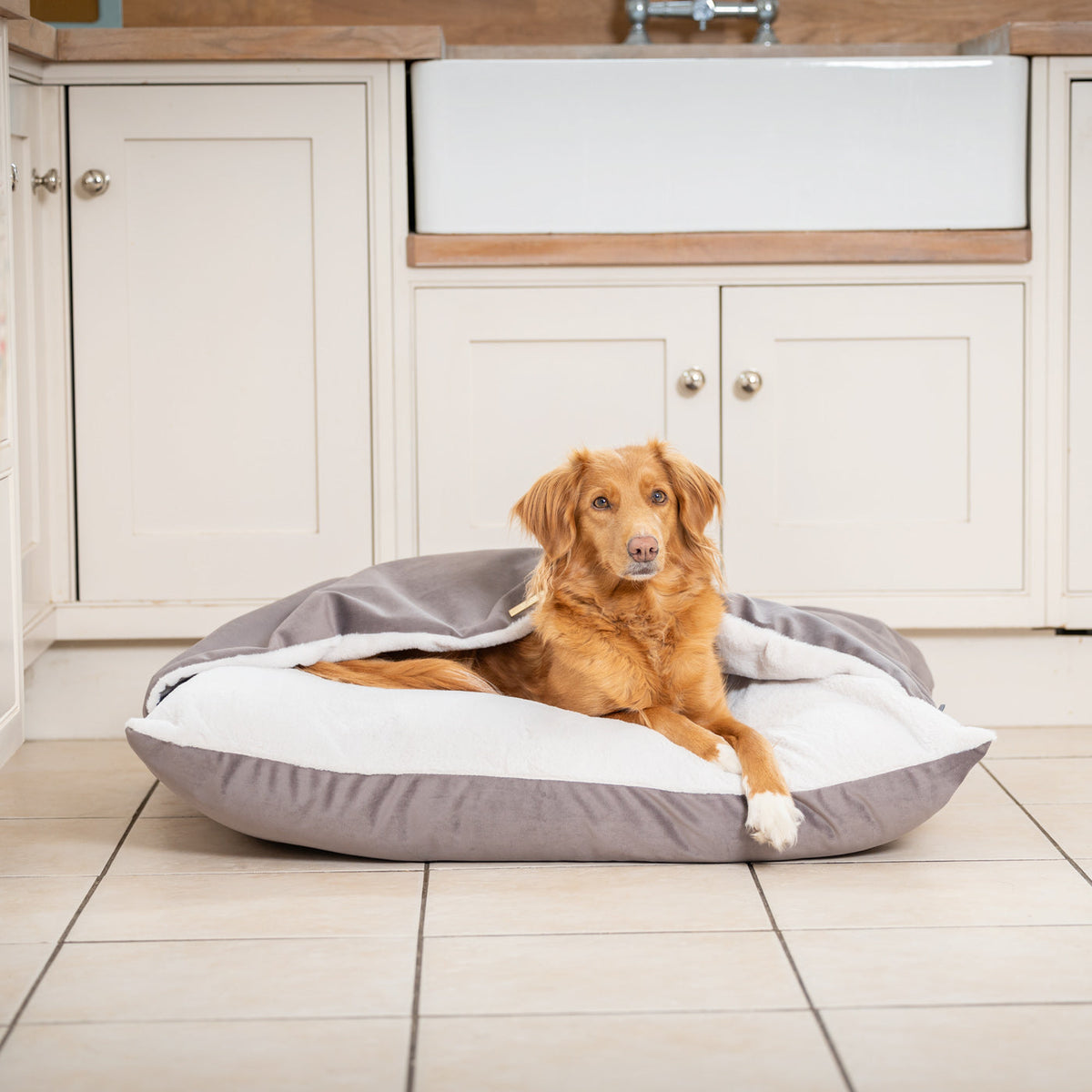 Sleepy Burrows Bed With Removable Cover In Silt Velvet, view 3