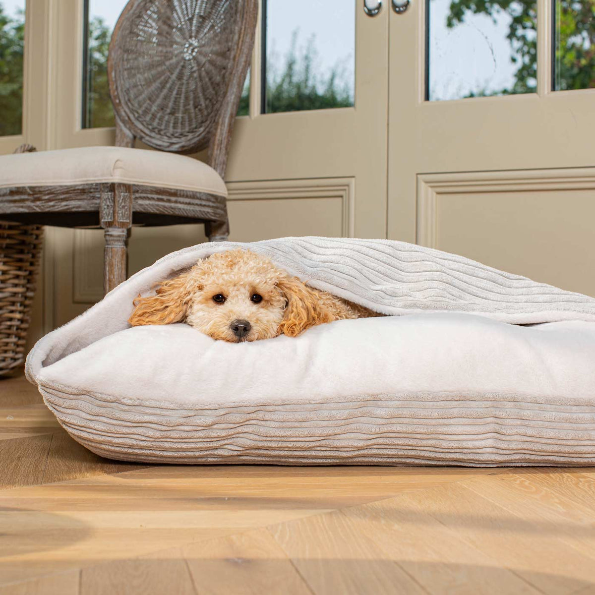 Sleepy Burrows Bed With Removable Cover In Light Grey Essentials Plush, view 4