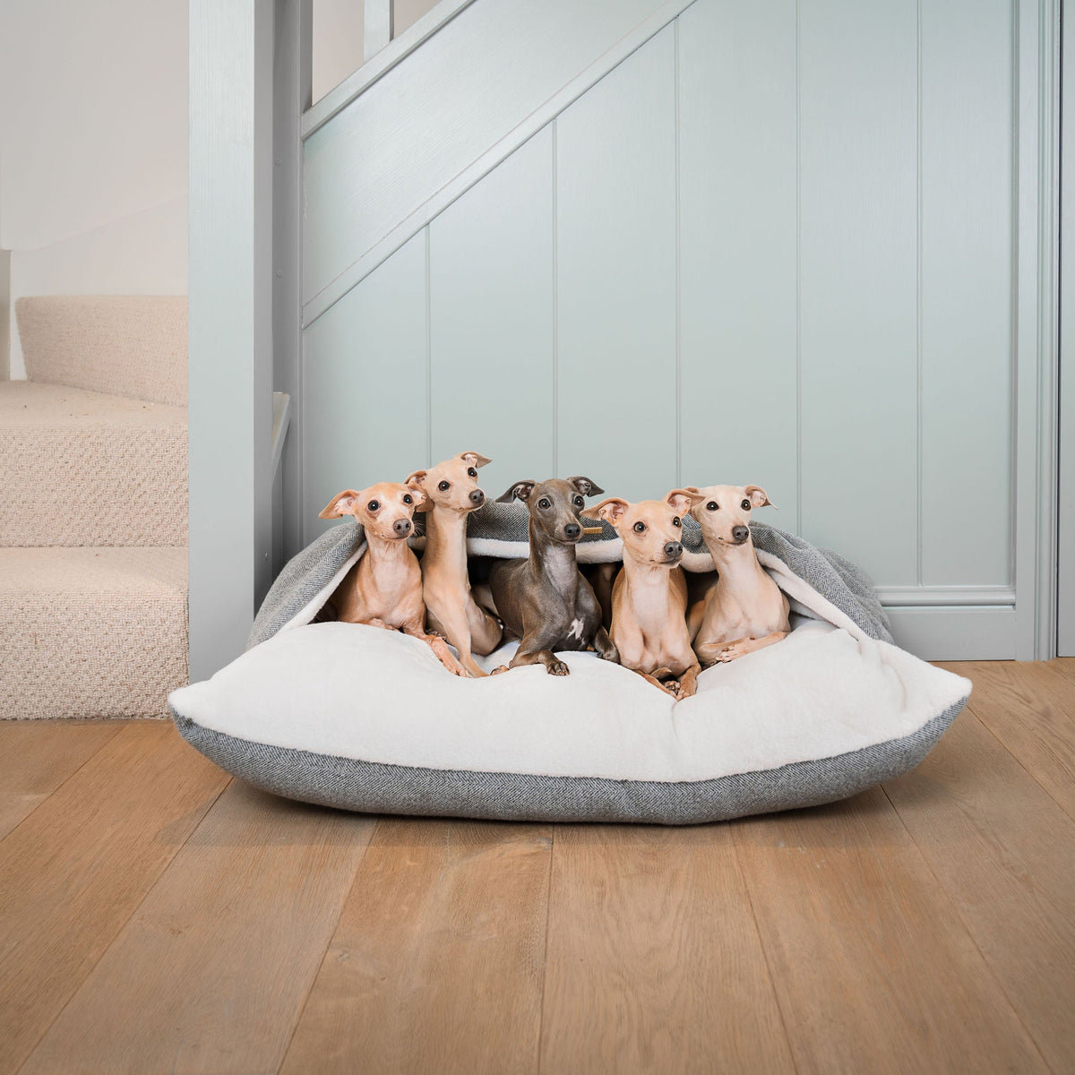 Sleepy Burrows Bed With Removable Cover in Pewter Herringbone