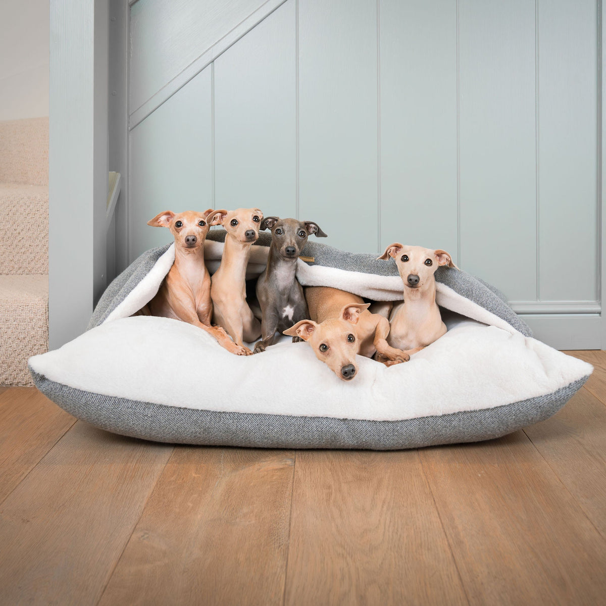 Sleepy Burrows Bed With Removable Cover in Pewter Herringbone, view 3