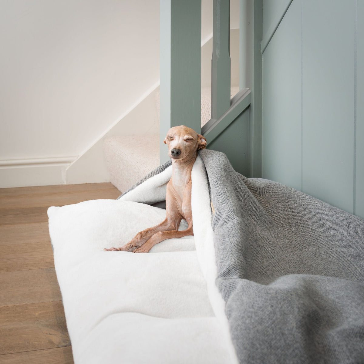 Sleepy Burrows Bed With Removable Cover in Pewter Herringbone, view 5