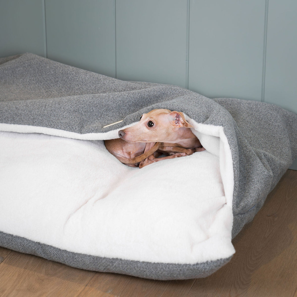 Sleepy Burrows Bed With Removable Cover in Pewter Herringbone, view 6