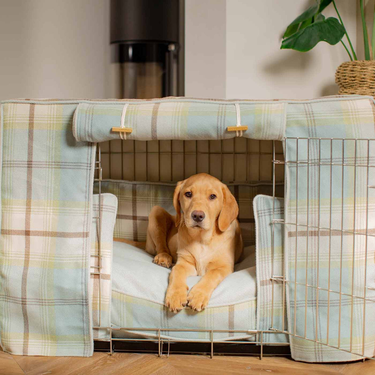 Dog Crate Set in Balmoral Duck Egg Tweed, view 4