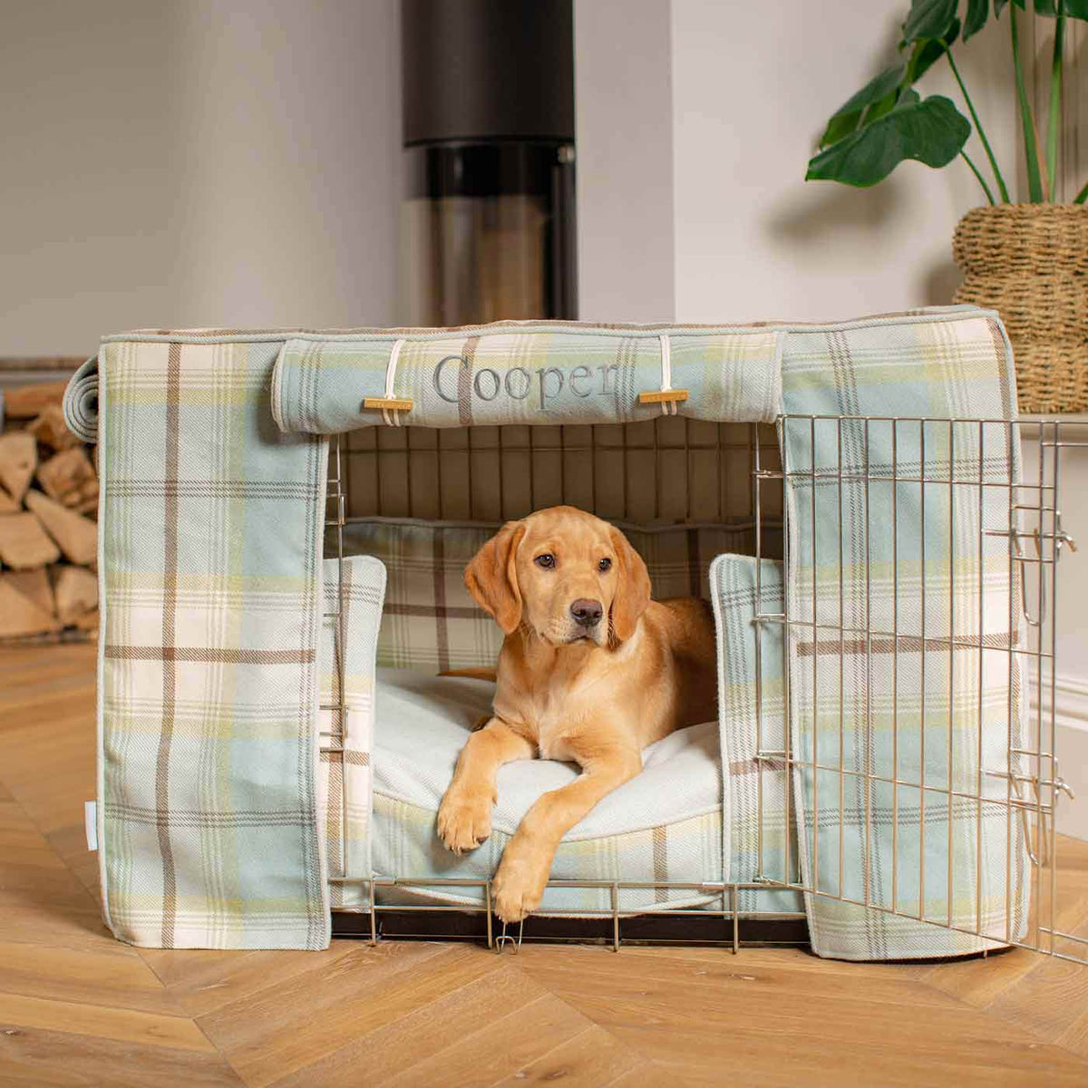 Dog Crate Set in Balmoral Duck Egg Tweed, view 7