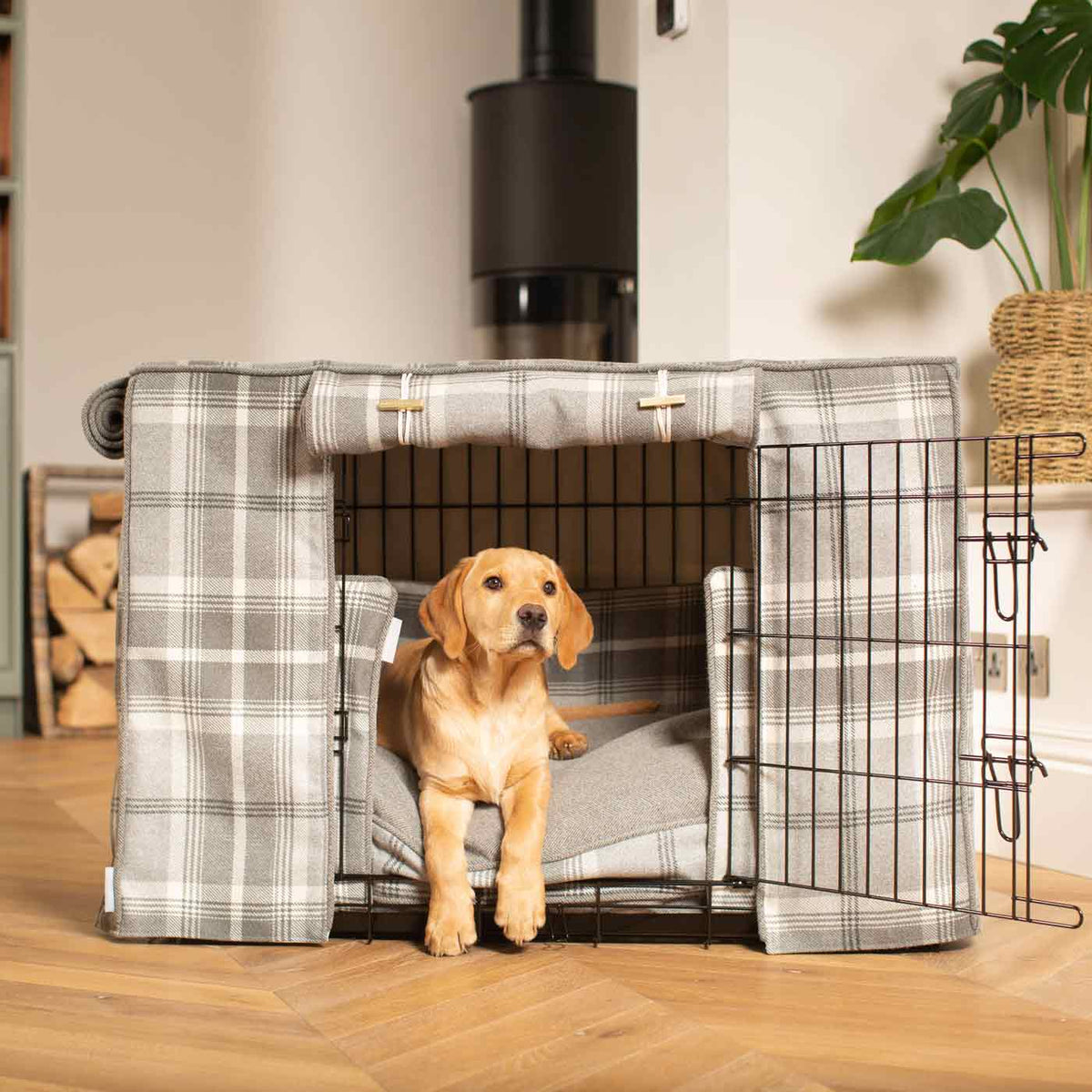 Dog Crate Set In Balmoral Dove Grey Tweed, view 6