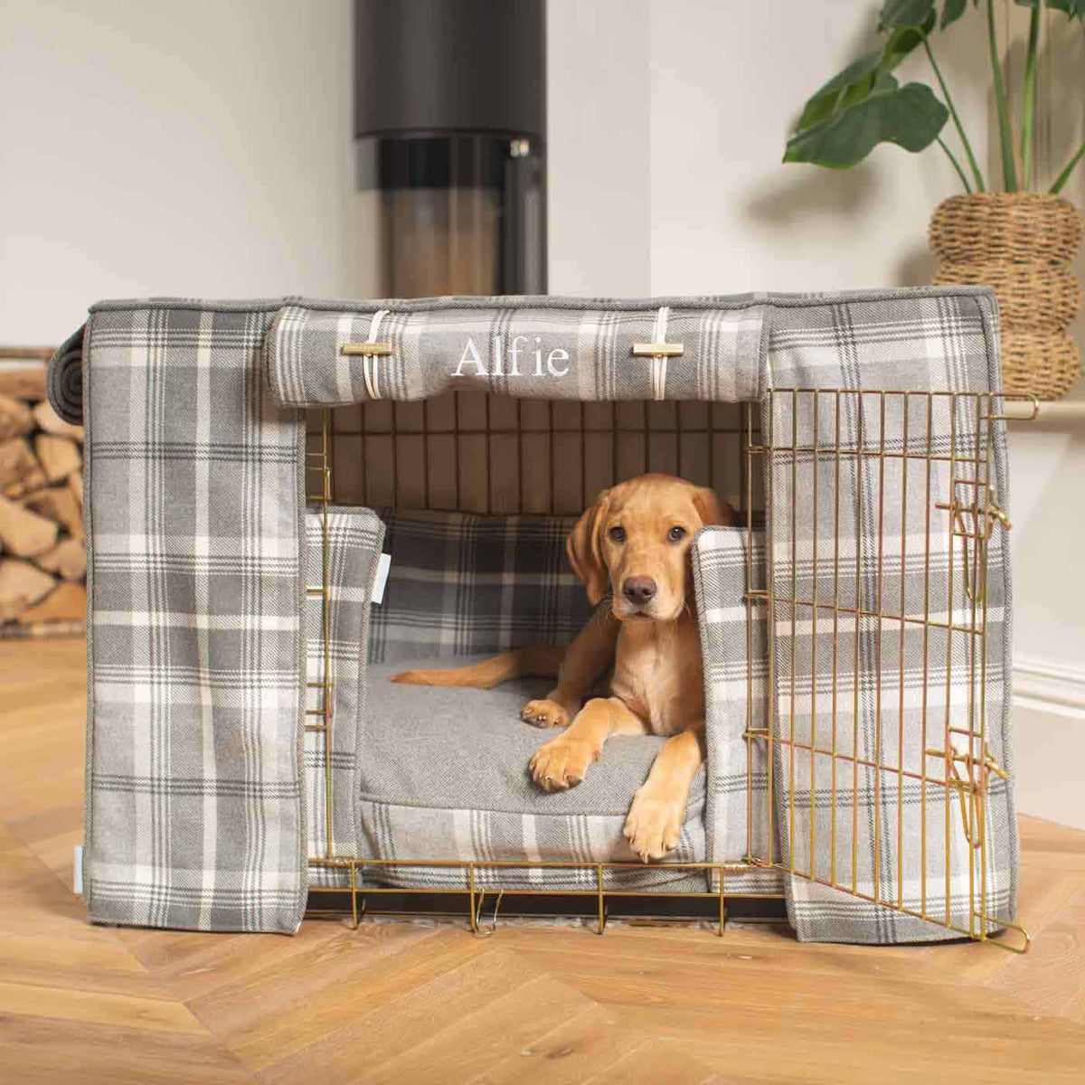 Dog Crate Set In Balmoral Dove Grey Tweed, view 18