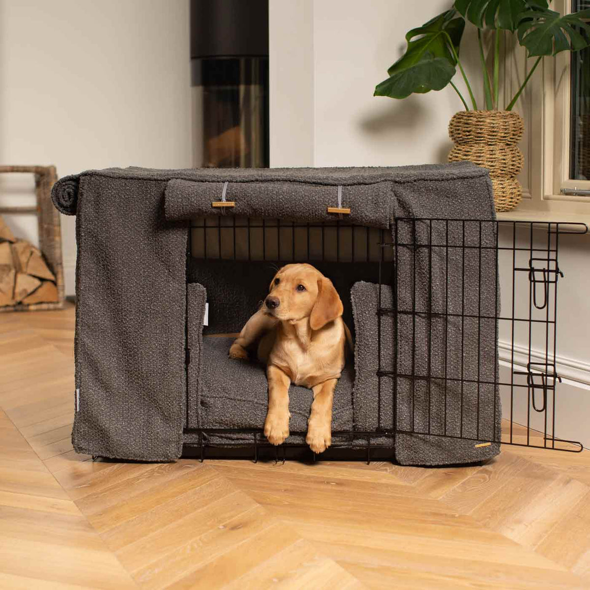 Dog Crate Set In Granite Bouclé, view 3